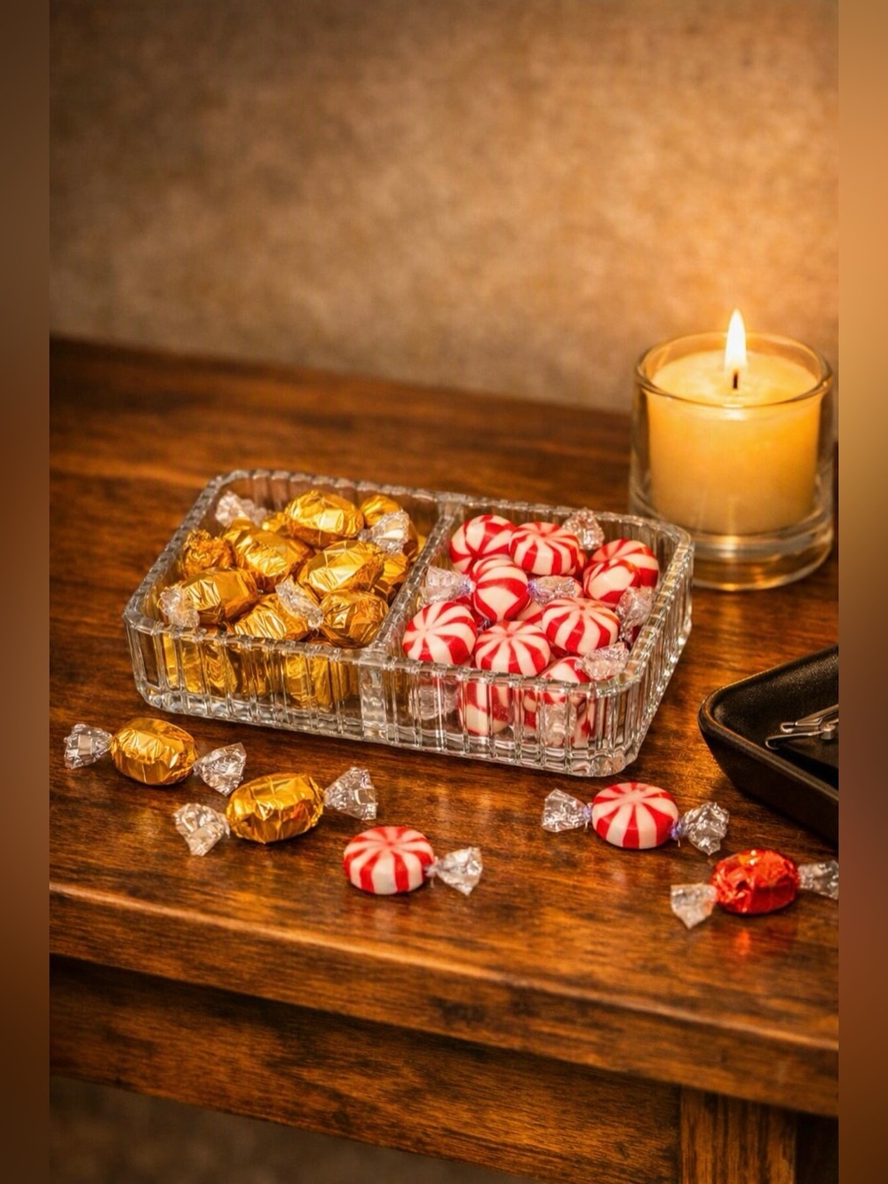 Rectangular Divided Glass Dish — Clear — Holiday Home Décor